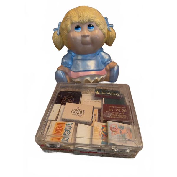 Ceramic Girl Piggy Bank 1983 Sherwood Heights With Vintage Matchbook Collection