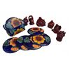 Image 1 : 4 Hand-Painted Ceramic Sunflower Coasters with Holder and 6 Red Buddha Figurines
