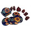 Image 2 : 4 Hand-Painted Ceramic Sunflower Coasters with Holder and 6 Red Buddha Figurines