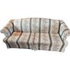 Image 1 : Three-Seat Sofa with Rolled Arms, Floral Upholstery, Cream and Green Stripes
