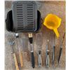 Image 1 : Roasting Pan, Grill Tools, Meat Cleaver, Tongs, Basting Brushes, and Strainer