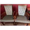 Image 1 : Wooden Armchairs with Button-Tufted Upholstered Seats and Cane Sides