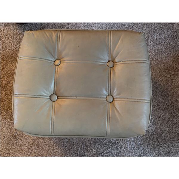 Square Beige Vinyl Ottoman with Tufted Top and Button Detail