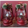 Image 1 : Decorative Red Lanterns with Holiday Pine and Berry Accents