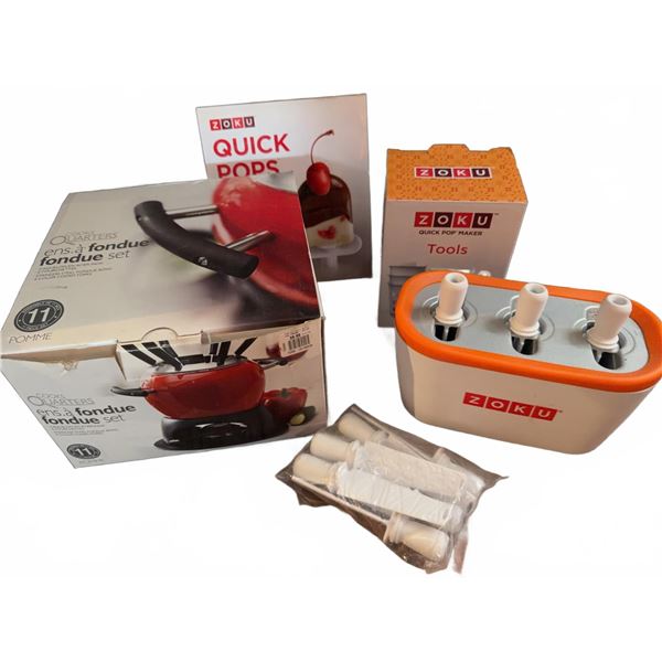 Zoku Quick Pop Maker With Tools, Instructions, and Chocolate Fondue Set