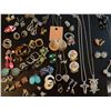 Image 1 : Costume Jewellery Lot with Earrings, Necklaces, and Brooches, Various Styles