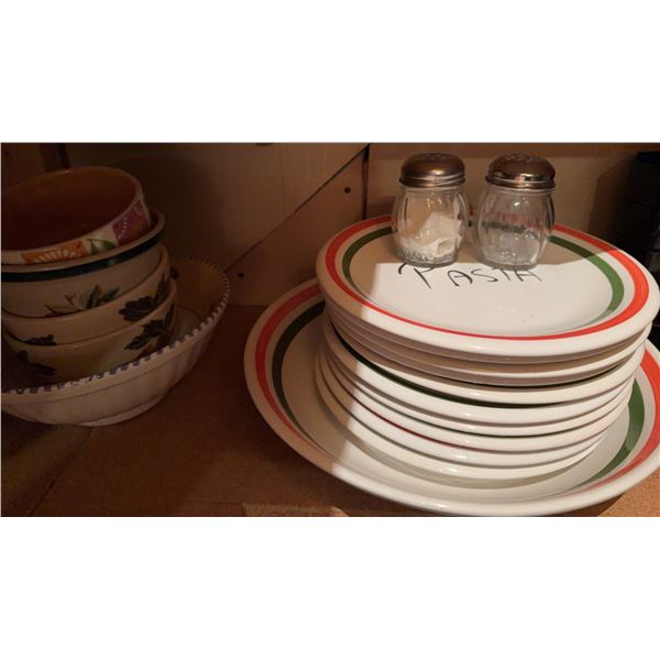 Ceramic Dinnerware, Pasta Plates, Salt Pepper Shakers, Black Octagonal Bowls