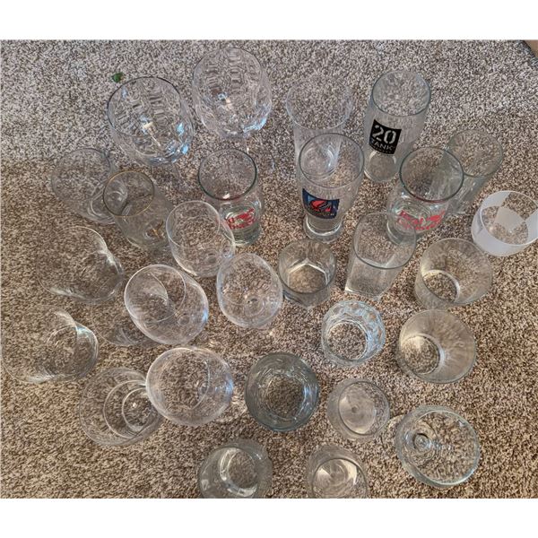 Glassware Lot Including Wine, Beer, and Rocks Glasses, Approx. 25 Pieces