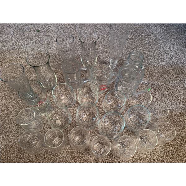 Beer Glassware Lot Including Budweiser and Stout Beer Glasses