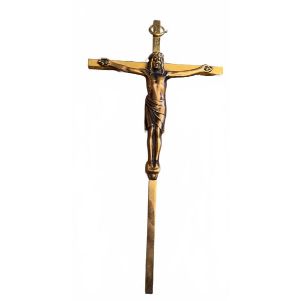 Brass Catholic Crucifix with Christ Figure and INRI Plaque