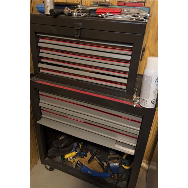 Locking Tool Chest With Hand Tools, Screwdrivers, Pliers, Fasteners, Vise, and Accessories