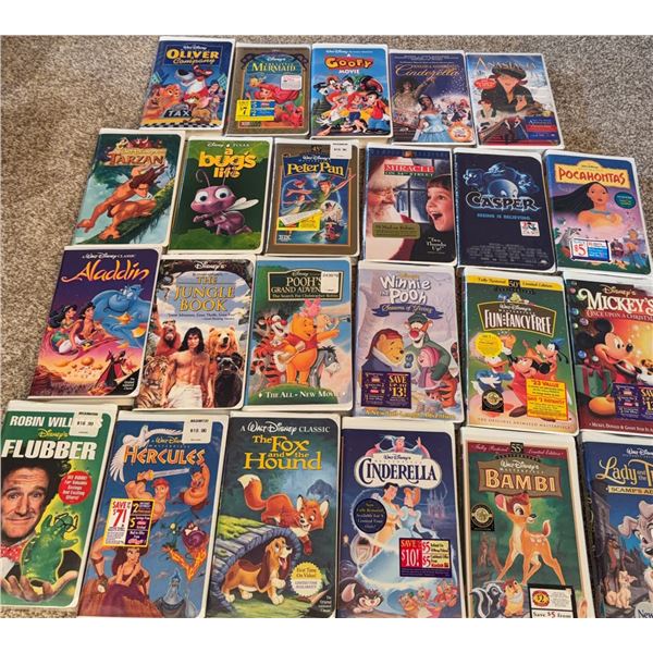 Big Lot of 24 Disney and Family VHS Tapes Including Animated Classics and Live Action Films