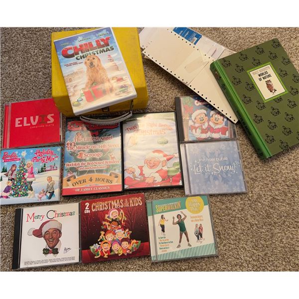 Lot Christmas DVDs Music CDs Paperwork Children’s Media and Holiday Items