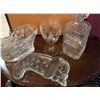 Image 2 : Cut Glass Lot: Decanter, Goblet, Sleigh Dish, Christmas Stocking Dish