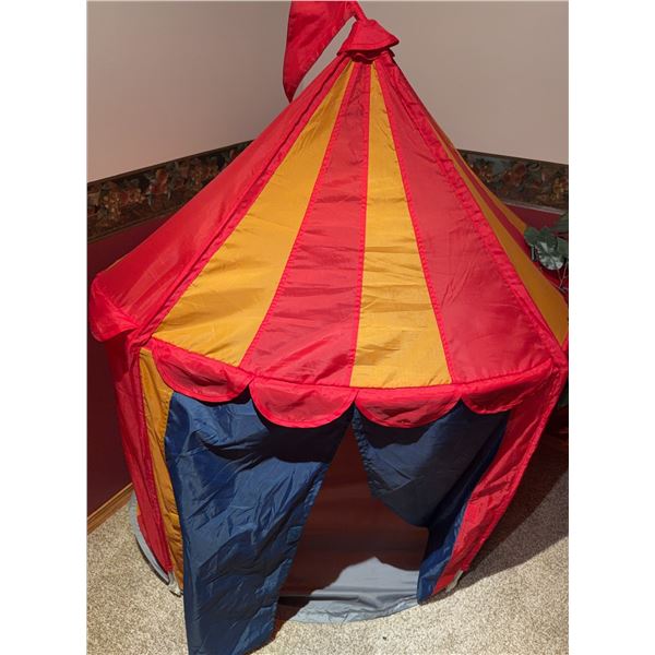 Children's Circus-Themed Play Tent With Red, Yellow, and Blue Panels