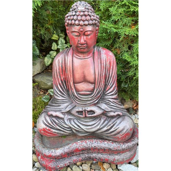 Red and Grey Resin Buddha Garden Statue in Meditative Pose