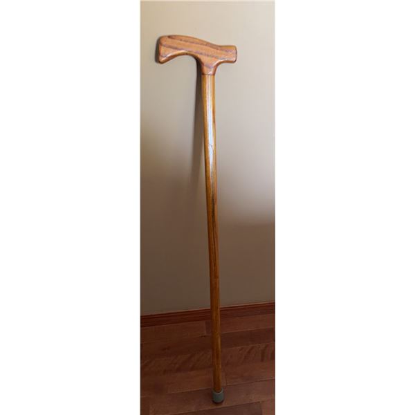 Wooden Walking Cane with Curved Handle and Rubber Tip