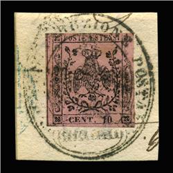1852 RARE Italy Modena 15c Postal Stamp Hi Grade On Paper With Full Cancel (STM-0191)