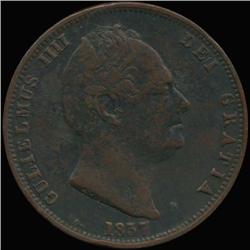 1837 British William IV Halfpenny XF (COI-7197)