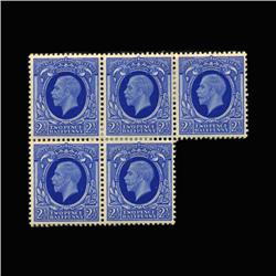 1934 Scarce British 2.5p George Stamp Block 5 Pieces Hi Grade MINT (STM-0156)