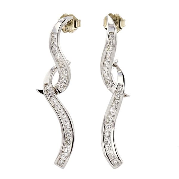 14K White Gold 1.10ctw Diamond Dangling Earrings