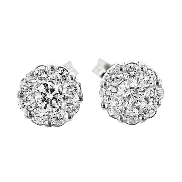 14K White Gold 0.95ctw Diamond Floral Stud Earring