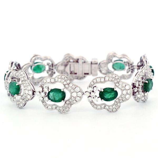 18k Gold 9.30ct Emerald & 6.22ct Diamond Bracelet