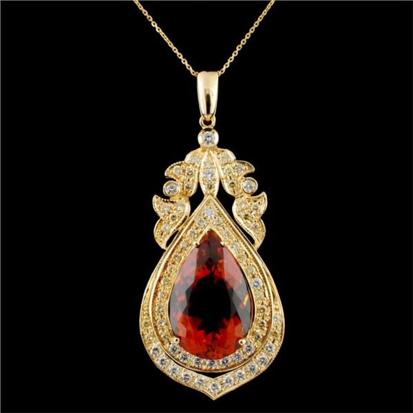 14K Gold 14.50ct Citrine & 1.65ct Diamond Pendant