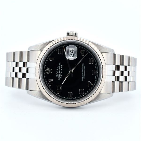 Rolex DateJust SS Black Arabic Dial 36 Wristwatch
