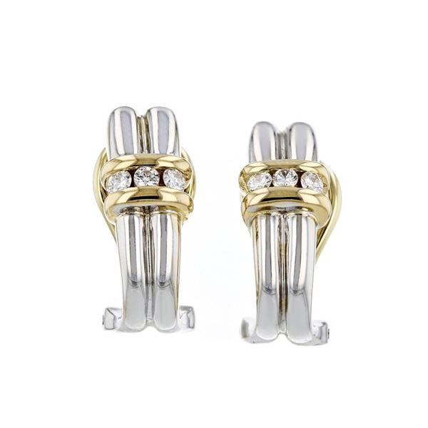 14K Two Tone Gold 0.20ctw Diamond Earrings