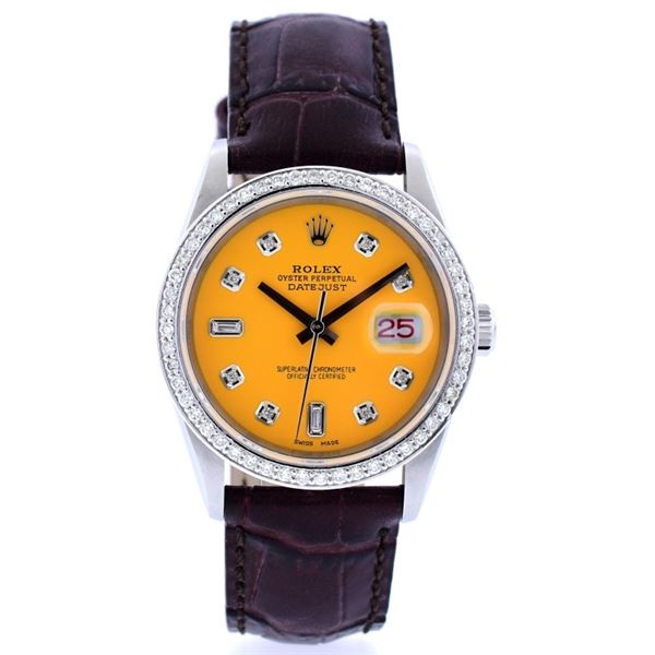 Rolex DateJust SS Race Yellow 1.50ct Dia 36 Strap