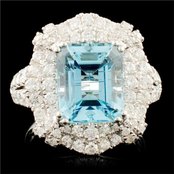 18K Gold 3.85ct Aquamarine & 1.55ctw Diamond Ring
