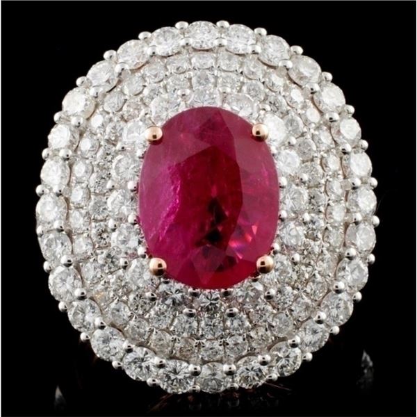 18K Rose Gold 2.25ct Ruby & 2.55ct Diamond Ring