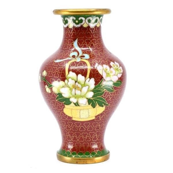 Vintage Chinese Cloisonne Floral Vase