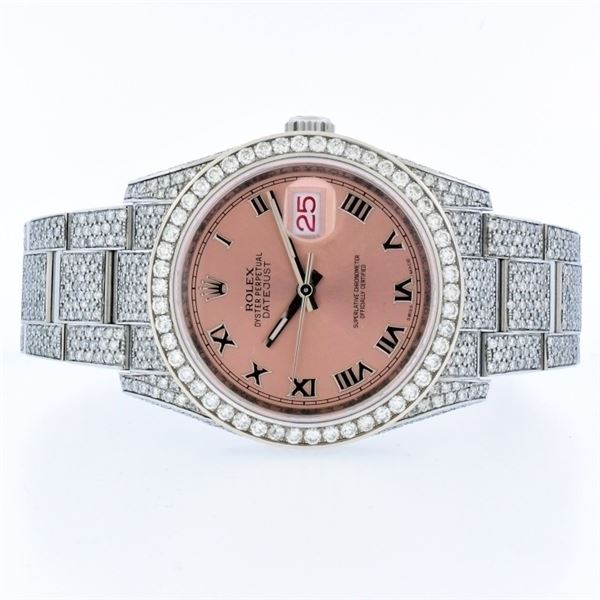 Rolex DateJust SS Salmon 11.00ct Diam 36 Wristwatc