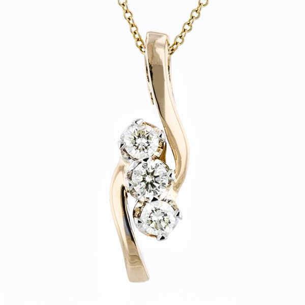 14K Two Tone Gold 0.50ctw Diamond Pendant with Cha