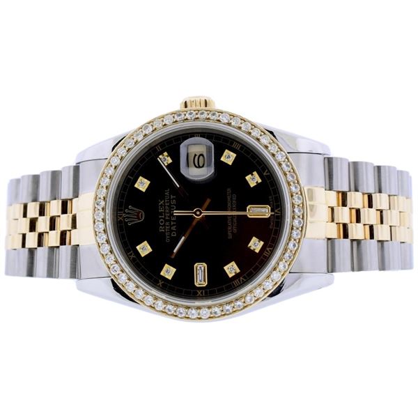 Rolex DateJust YG/SS Black Dia 1.50ct 36 Wristwatc