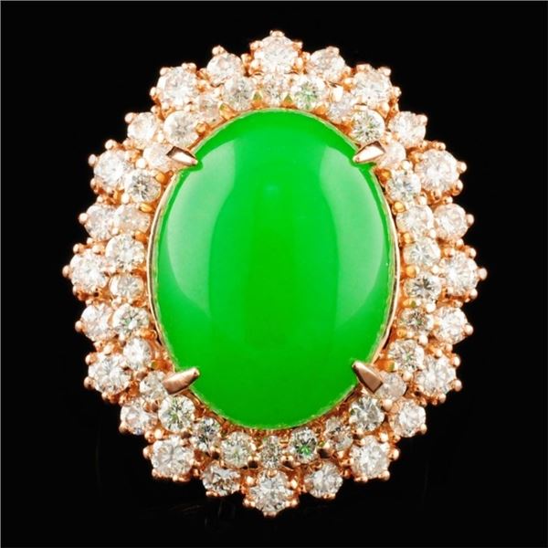 14K Gold 8.50ct Jade & 1.70ctw Diamond Ring