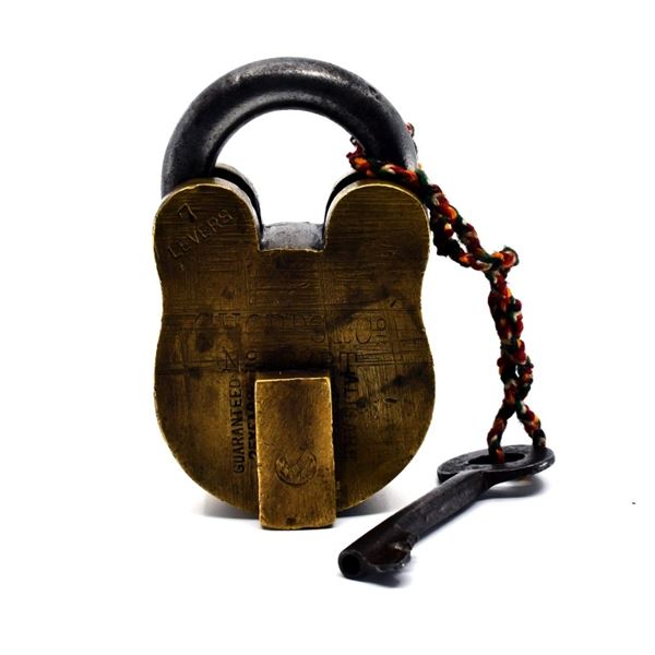 Antique 7-Lever Bronze Padlock With Key