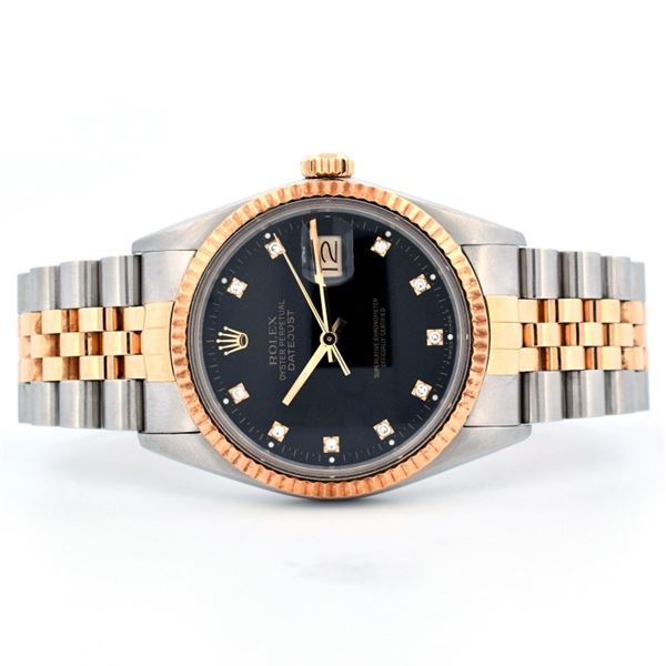 Rolex DateJust YG/SS Black Diam Index 36 Wristwatc