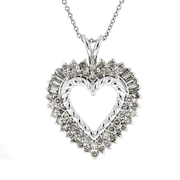 14K White Gold 1.40ctw Diamond Heart Pendant