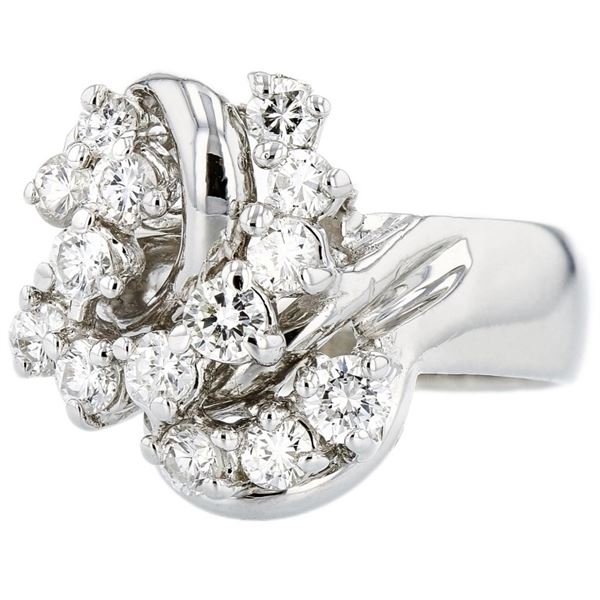 14K White Gold 1.00ctw Diamond Floral Cluster Ring