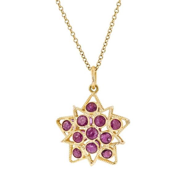 18K Yellow Gold 2.40ctw Round Ruby Pendant