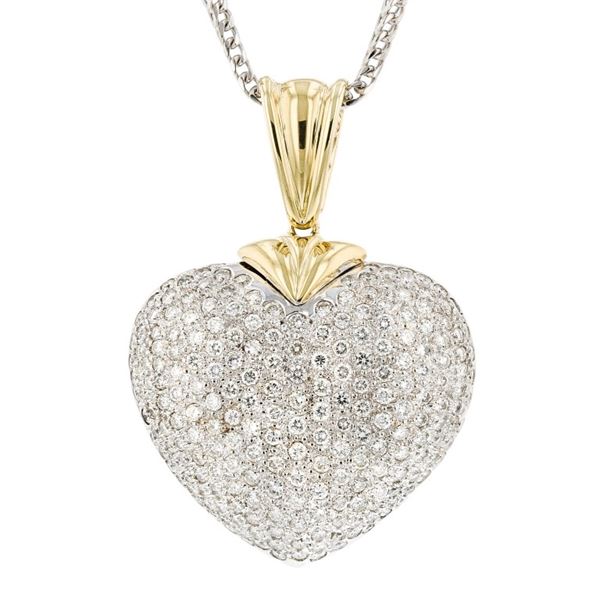 18K Two Tone Gold 3.90ctw Diamond Heart Pendant