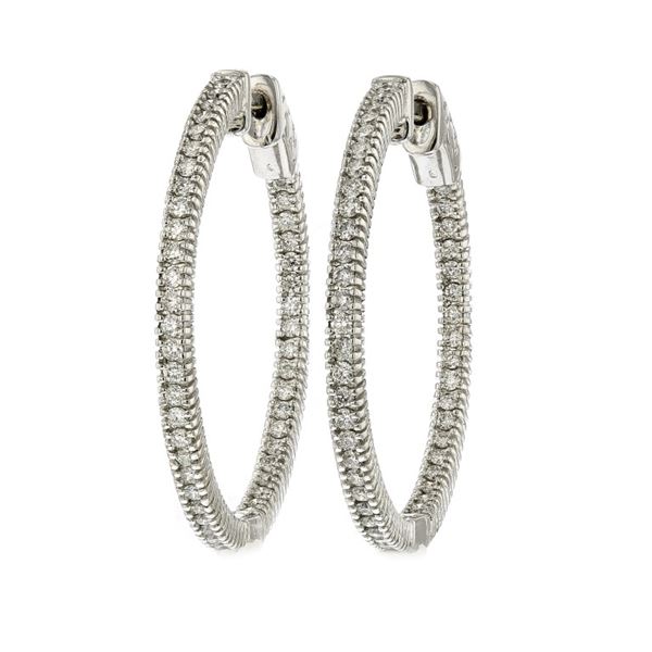 14K White Gold 1.00ct Diamond Hoop Earrings