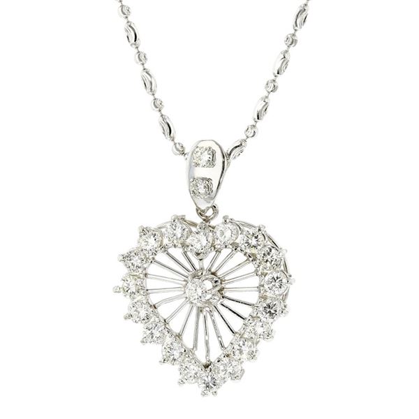 18K White Gold 3.30ctw Diamond Heart Pendant