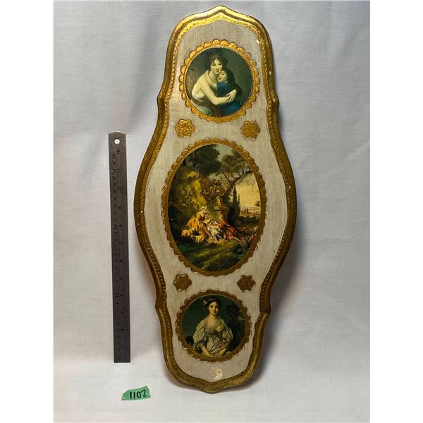 Vintage Italian Gilt & Painted Wood Wall Plaque