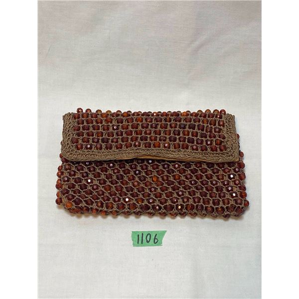 Vintage Italian Amber Beaded Crochet Clutch Purse