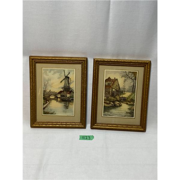 Pair of Framed Dutch Windmill & Watermill Scenic Prints