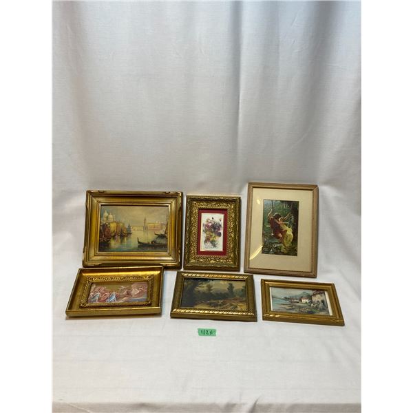 Six Small Framed Vintage Art and Floral Prints